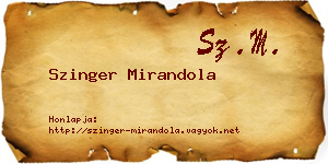 Szinger Mirandola névjegykártya